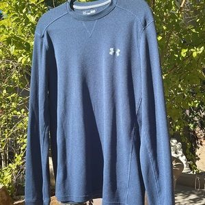Under Armour Loose Fit, Long Sleeve Tee, Navy Blue, Waffle Weave Fabric, Size L